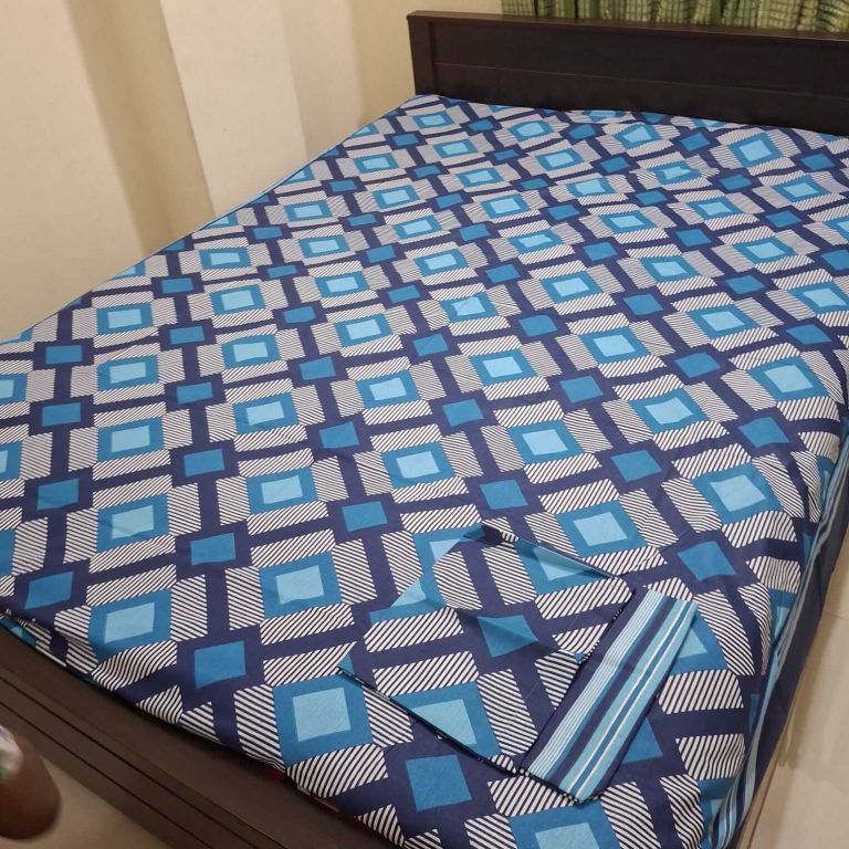 Bluish-block-pattern-designs-cotton-bedsheet