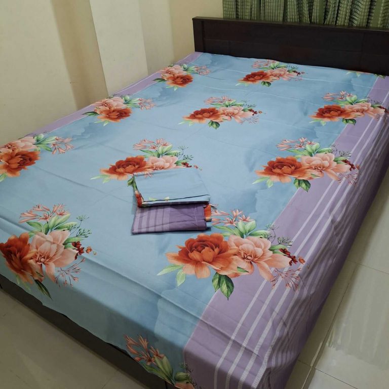 Premium-Quality-Sky-Blue-Floral-Print-Cotton-Bedsheet