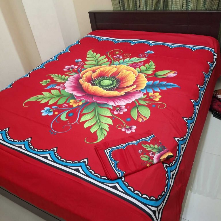 Red-chili-color-flower-print-bedsheet
